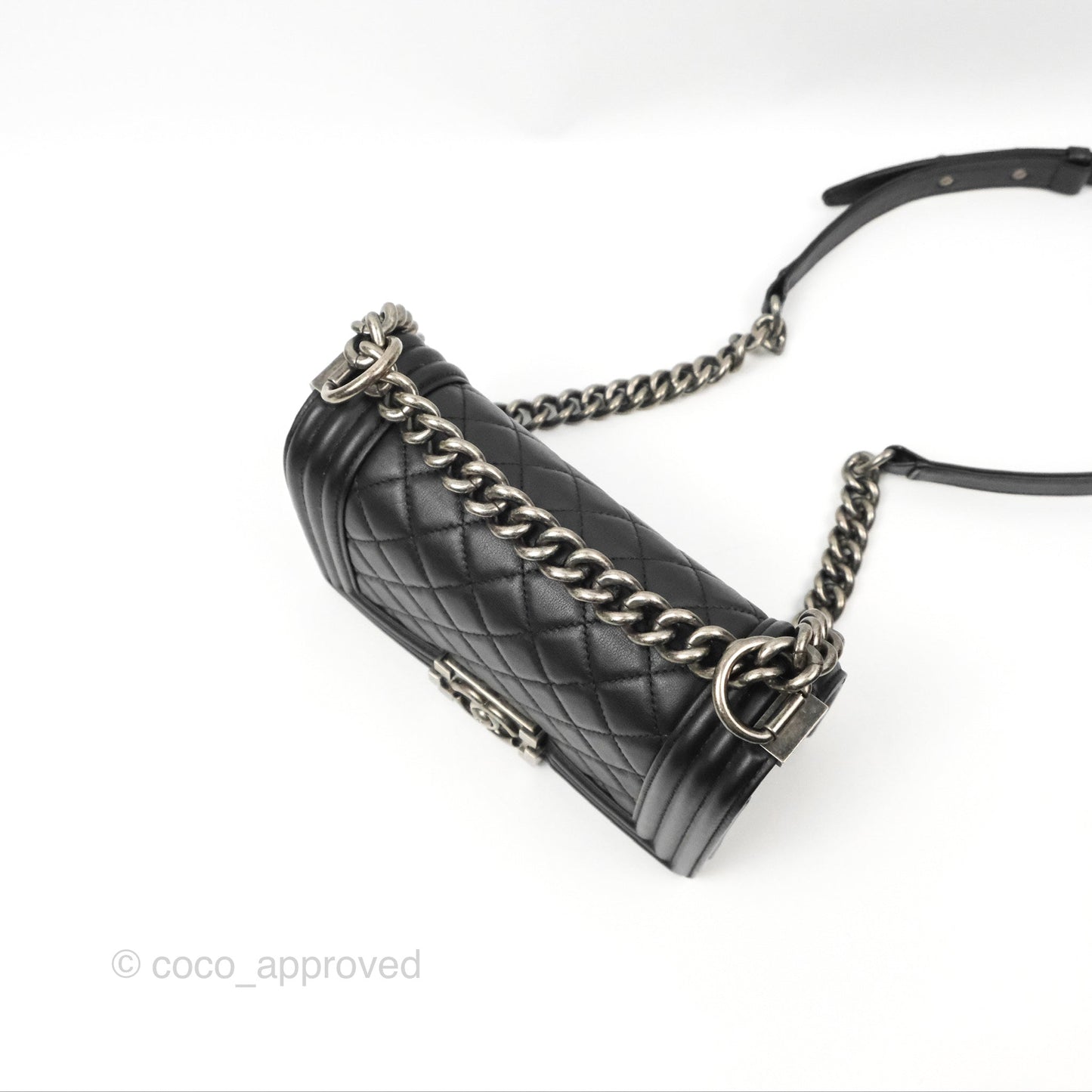 Chanel Small Boy Black Calfskin Ruthenium Hardware