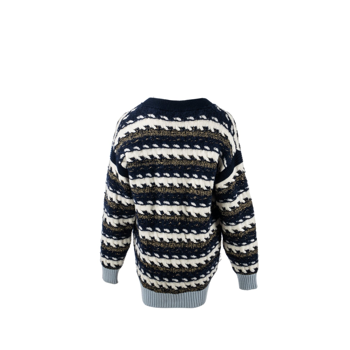 Chanel size 38 22B cardigan cashmere/ cotton / wool multicolour navy/ light blue/ white