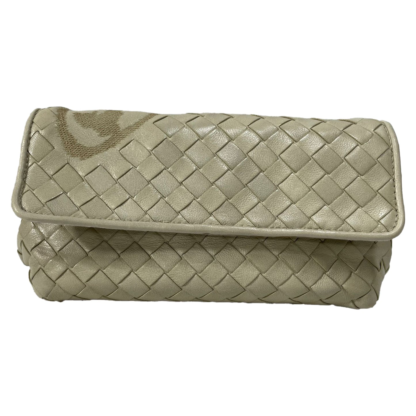 Luxury Bottega Veneta Butterfly Intrecciato Flap Clutch Bag in Beige Leather