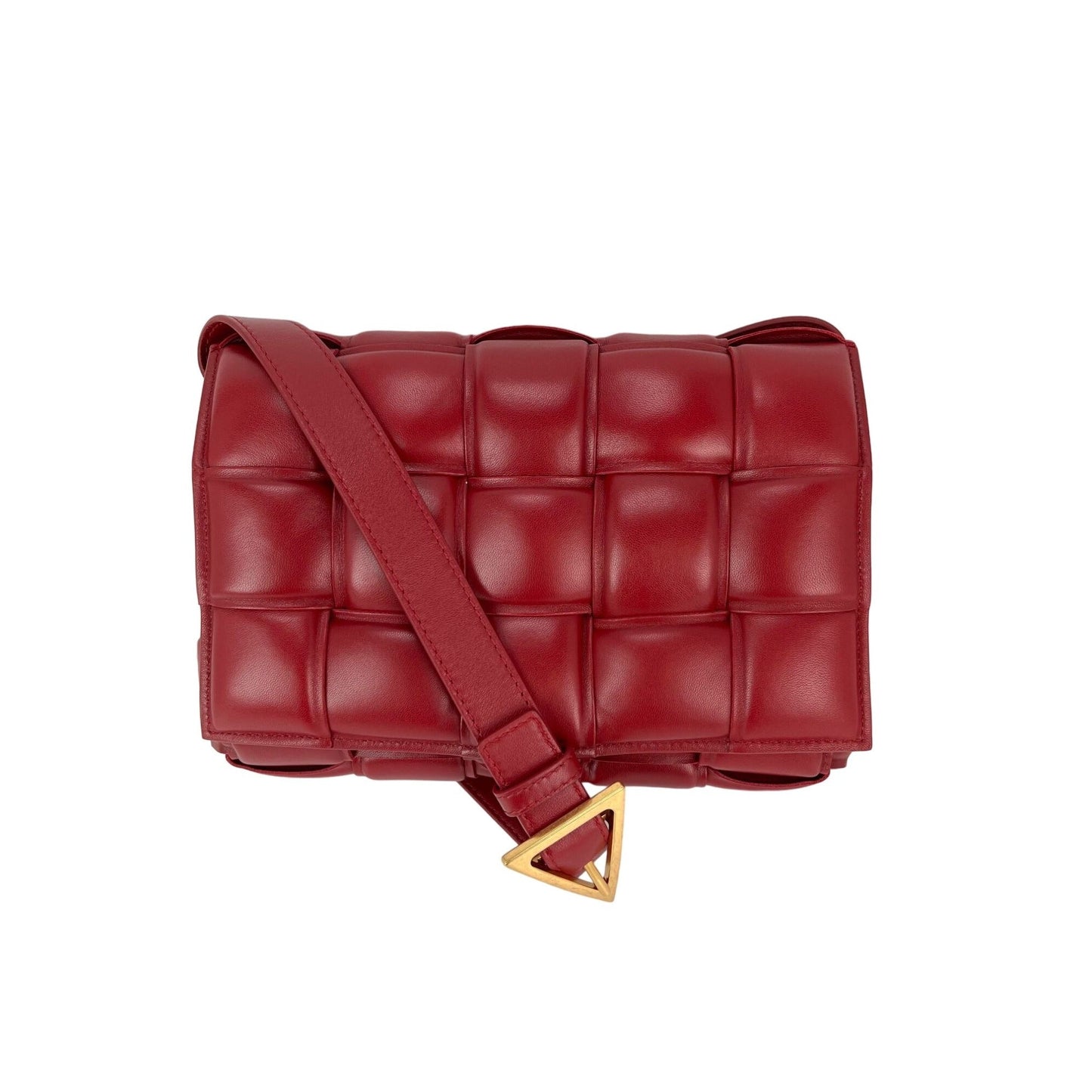 Luxury Bottega Veneta Red Nappa Maxi Intreccio Padded Cassette Crossbody Bag