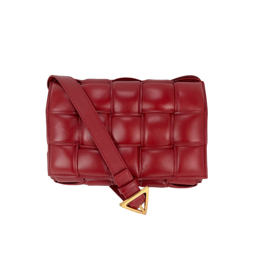Luxury Bottega Veneta Red Nappa Maxi Intreccio Padded Cassette Crossbody Bag