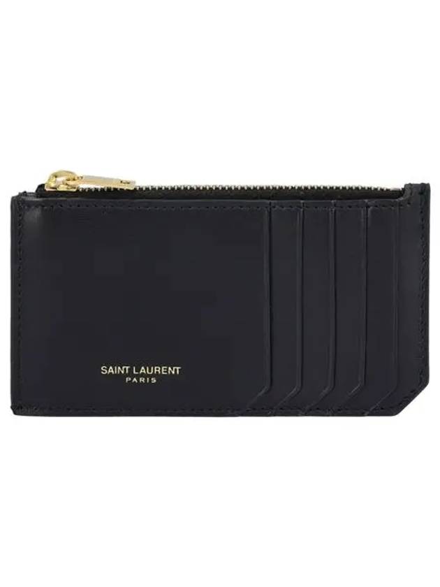 Luxury Saint Laurent Leather Zipper Card Wallet Black