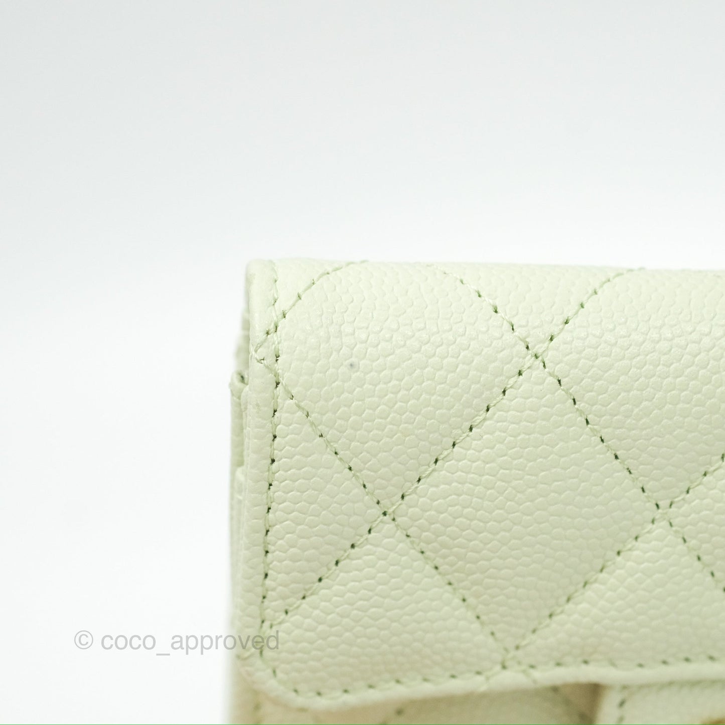Chanel Quilted Flap Card Holder Light Green Caviar Gold Hardware