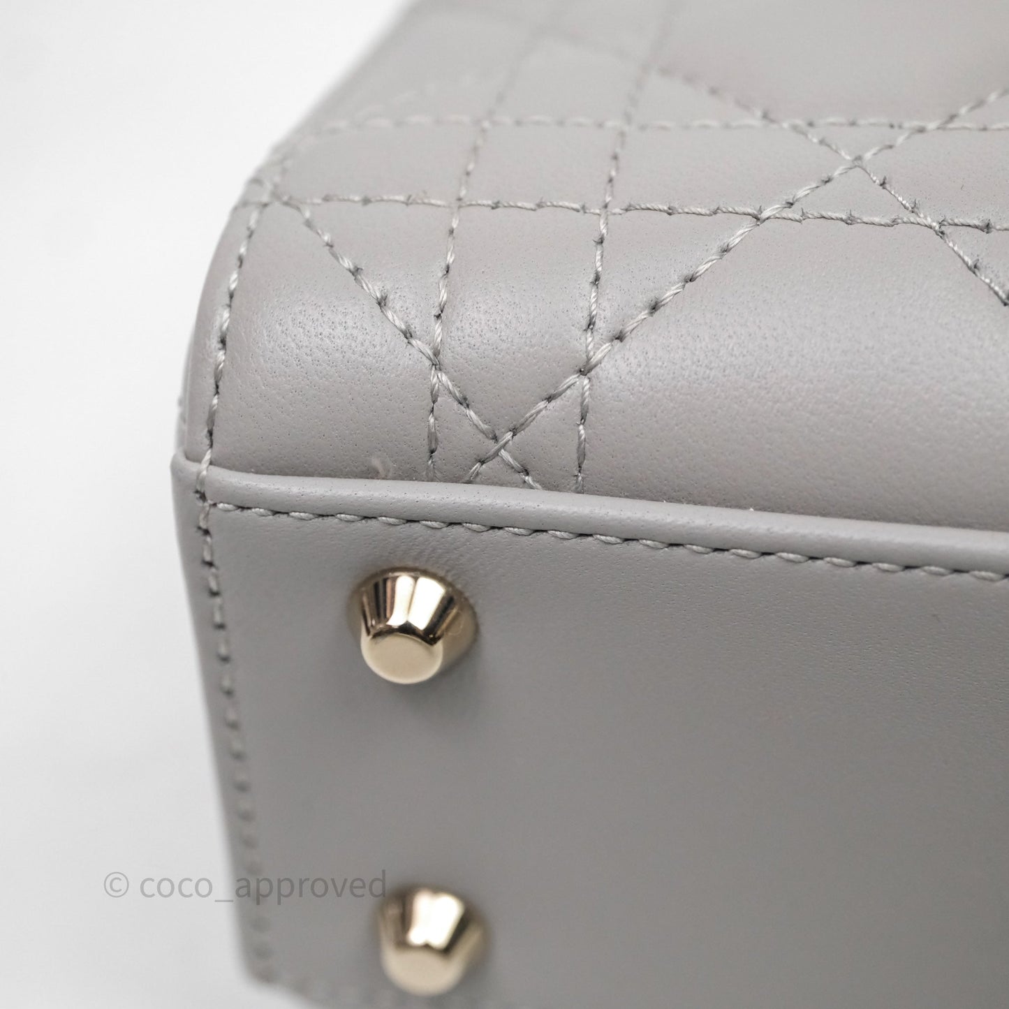 Christian Dior Mini Lady Dior Gray Lambskin Cannage Diamonds Gold Hardware