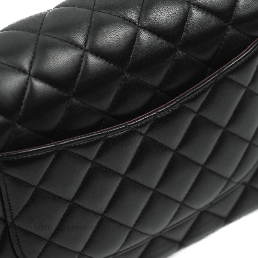 Chanel Classic M/L Medium Double Flap Black Lambskin Silver Hardware