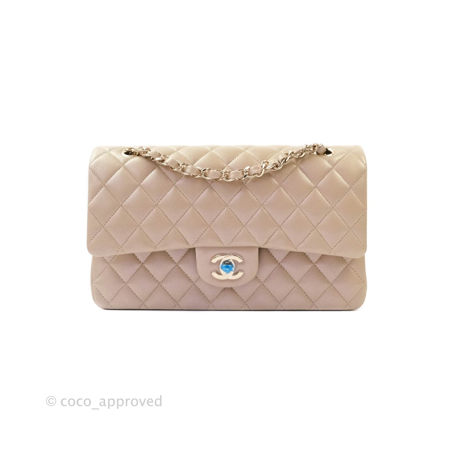 Chanel M/L Medium Double Flap Bag Iridescent Dark Beige Caviar Gold Hardware 21S