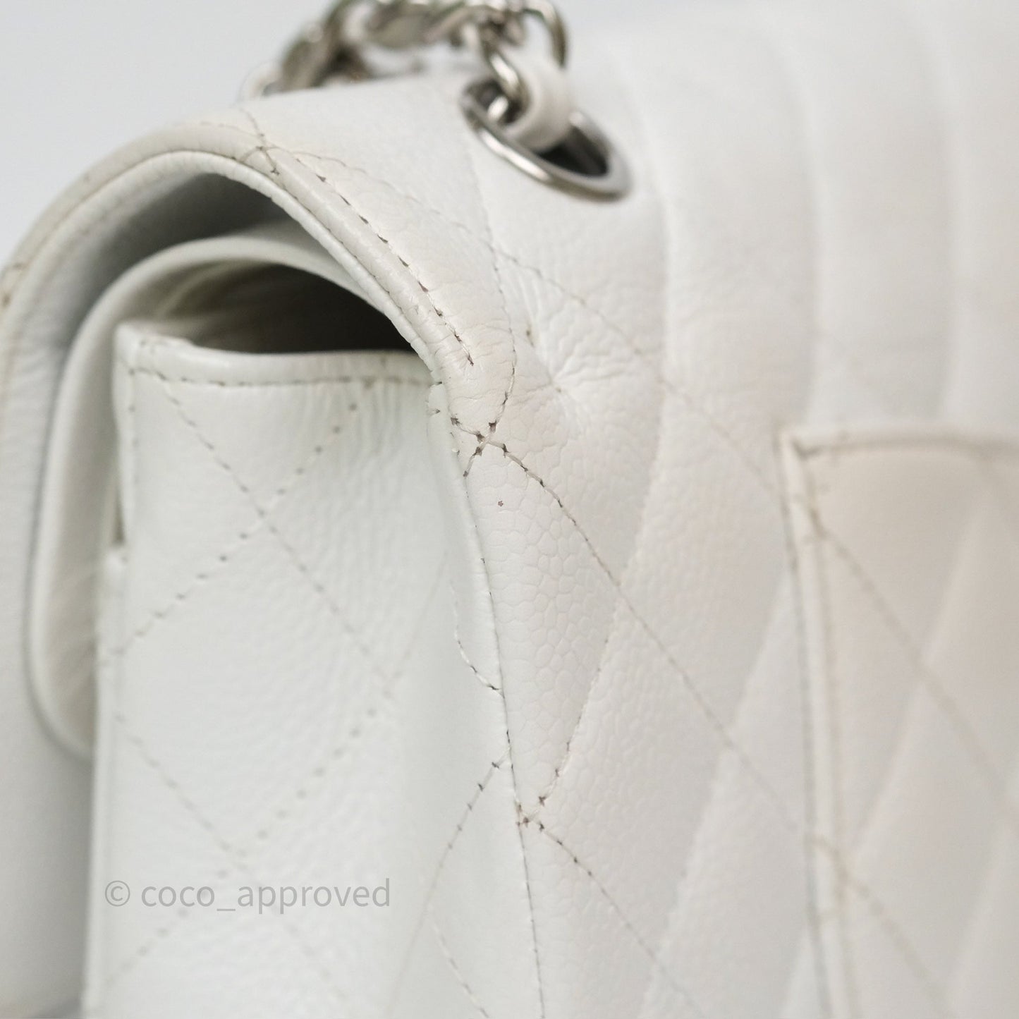 Chanel M/L Medium Classic Flap Quilted White Caviar Silver Hardware