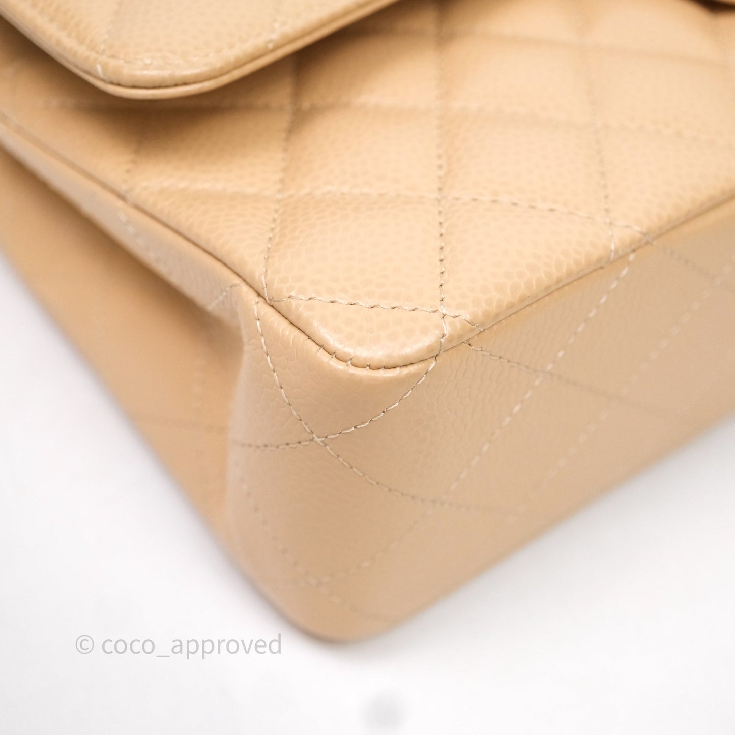 Chanel Classic M/L Medium Flap Quilted Beige Caviar Silver Hardware