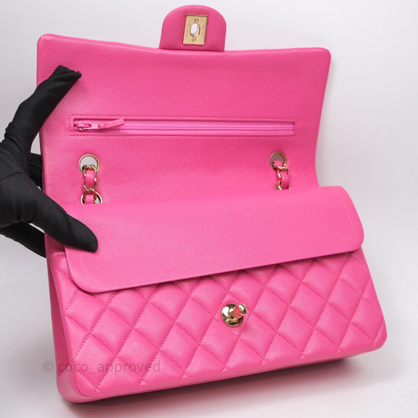 Chanel Classic M/L Medium Flap Quilted Hot Pink Caviar Gold Hardware