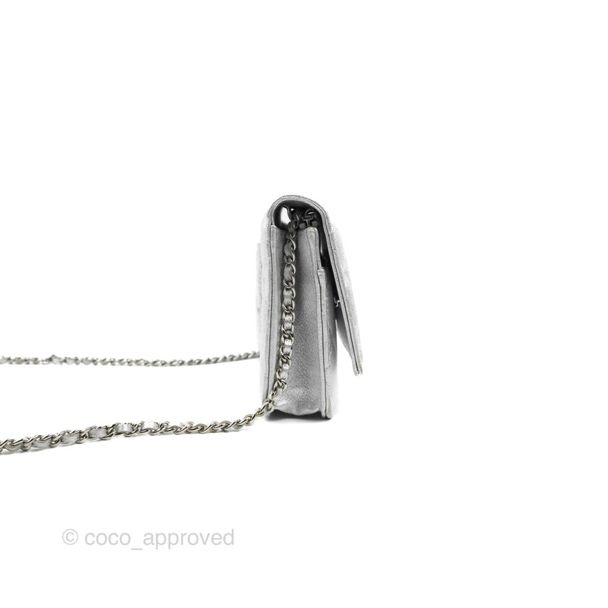 Chanel Quilted Wallet on Chain WOC Silver Lambskin Silver Hardware