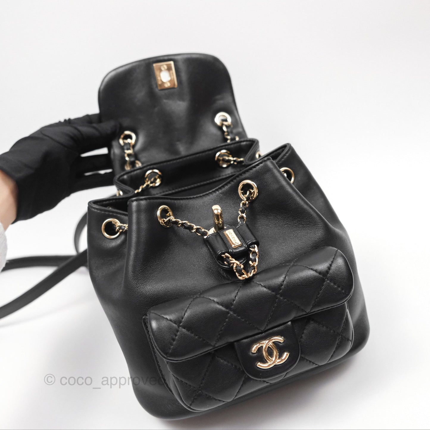 Chanel Quilted Small Duma Drawstring Backpack Black Lambskin