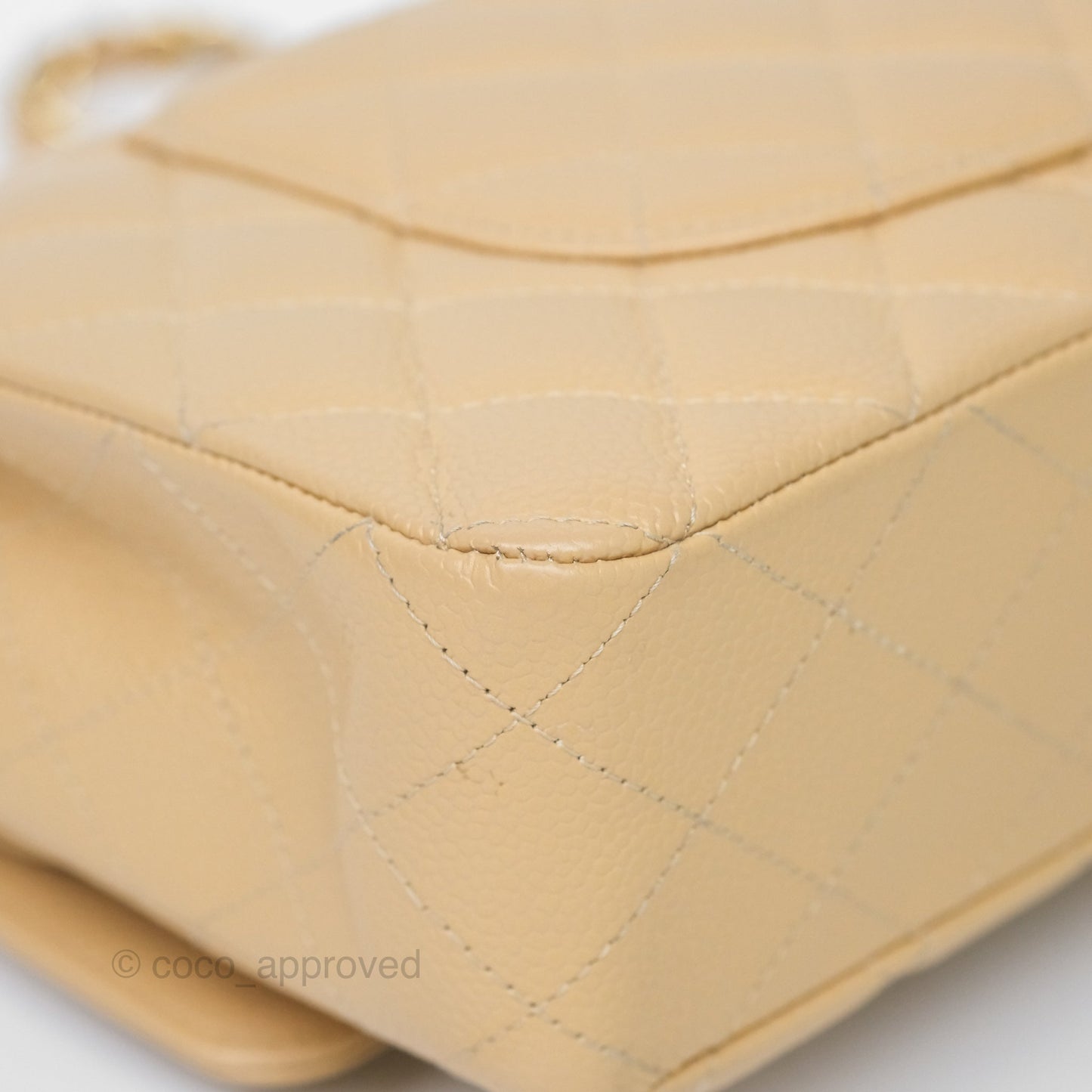 Chanel M/L Medium Classic Flap Quilted Beige Caviar Gold Hardware
