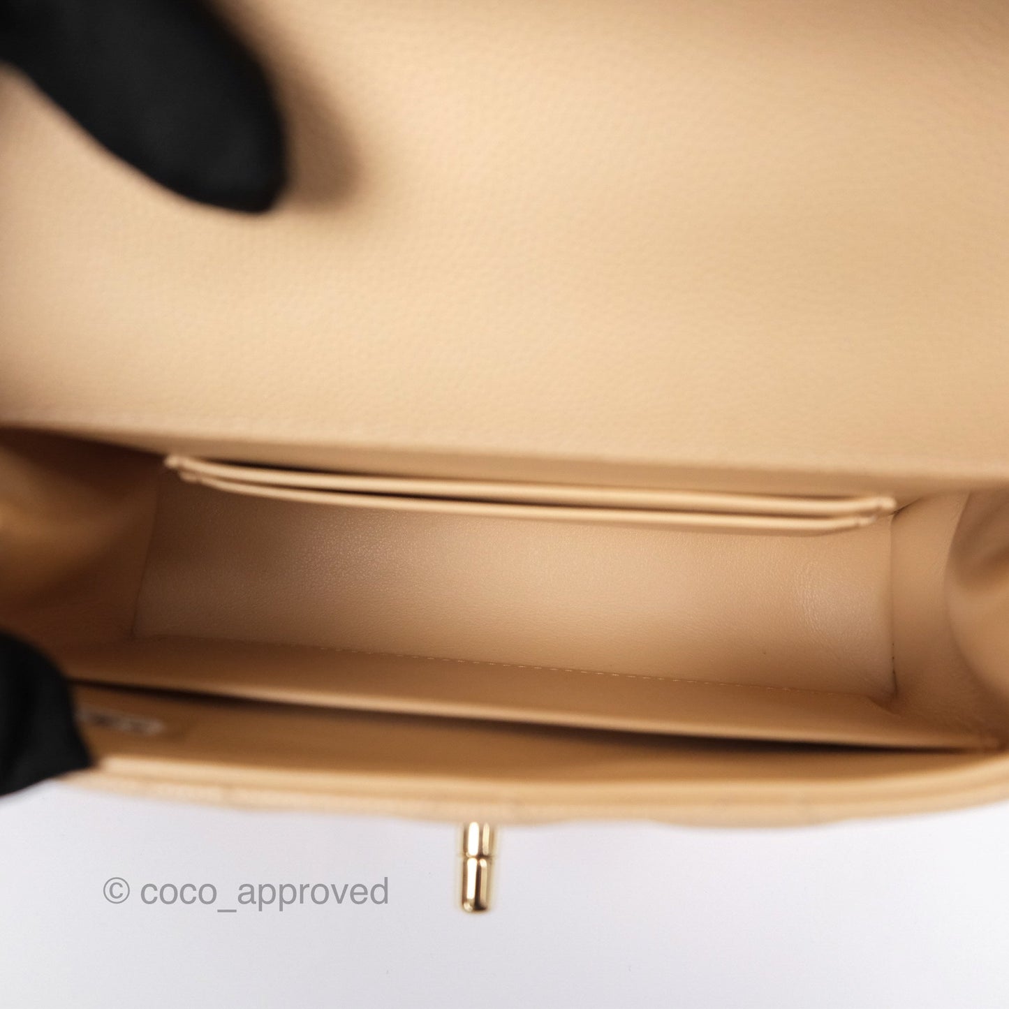 Chanel Coco Handle Clutch with Chain Quilted Beige Caviar Gold Hardware