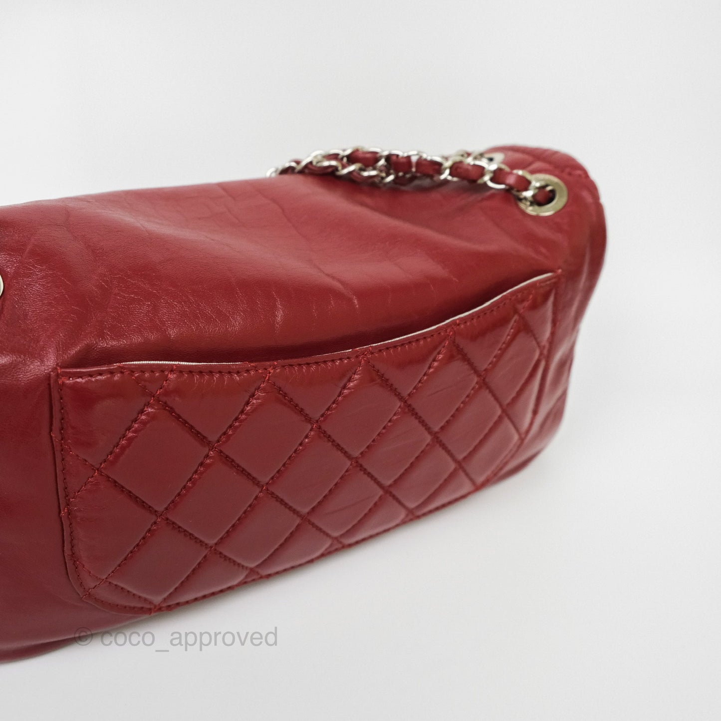 Chanel CC Flap Shoulder Bag Dark Red Crumpled Leather Silver Hardware