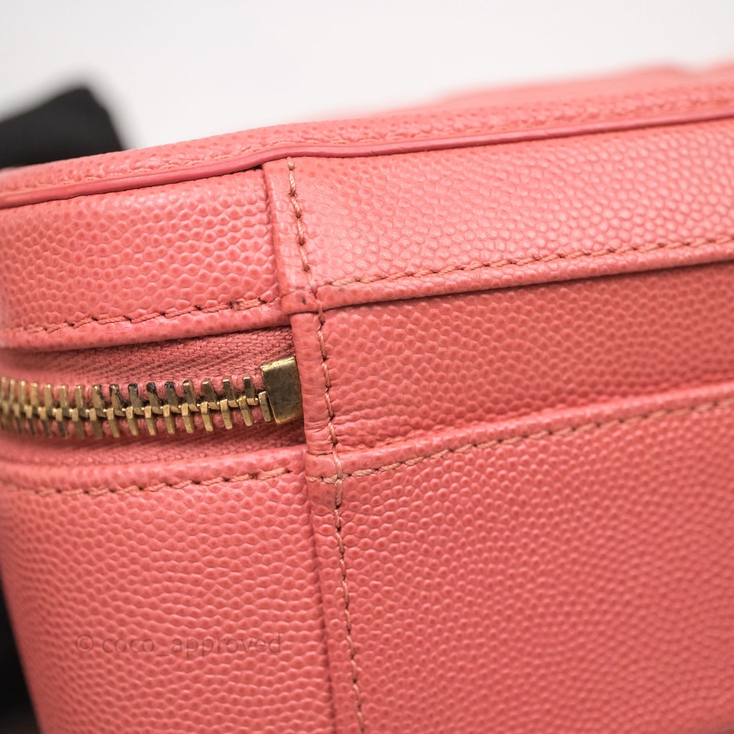 Chanel Medium CC Filigree Vanity Case Quilted Pink Caviar Aged Gold Hardware