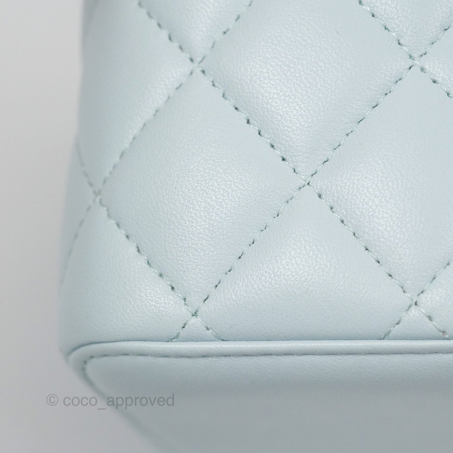 Chanel Vanity Rectangular Top Handle Light Blue Lambskin Gold Hardware