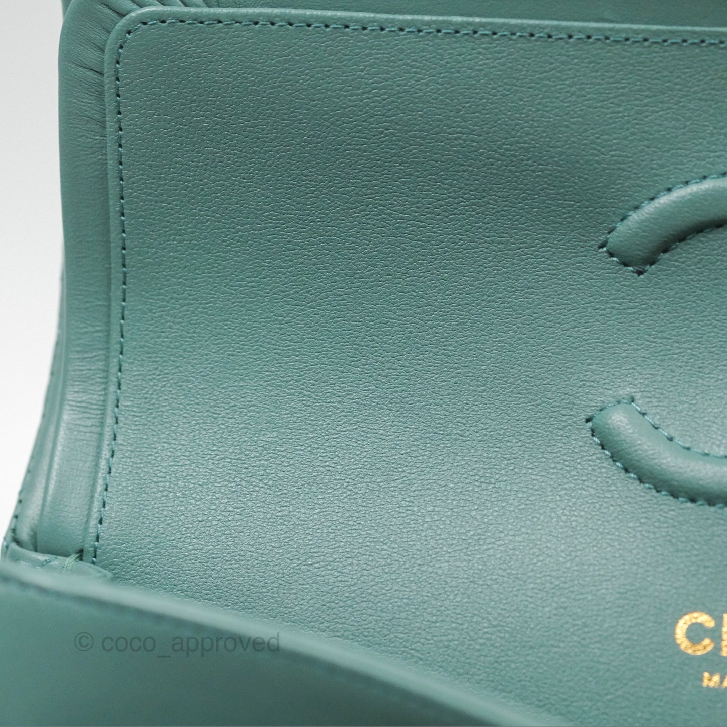 Chanel Small Quilted Classic Flap Dark Tiffany Green Lambskin Gold Hardware