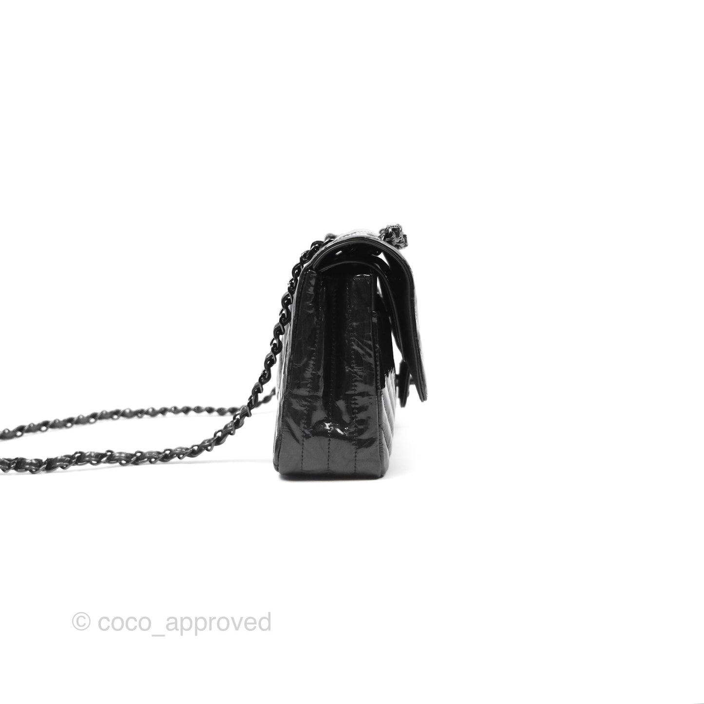 Chanel Classic Chevron M/L Medium Double Flap So Black Patent Calfskin