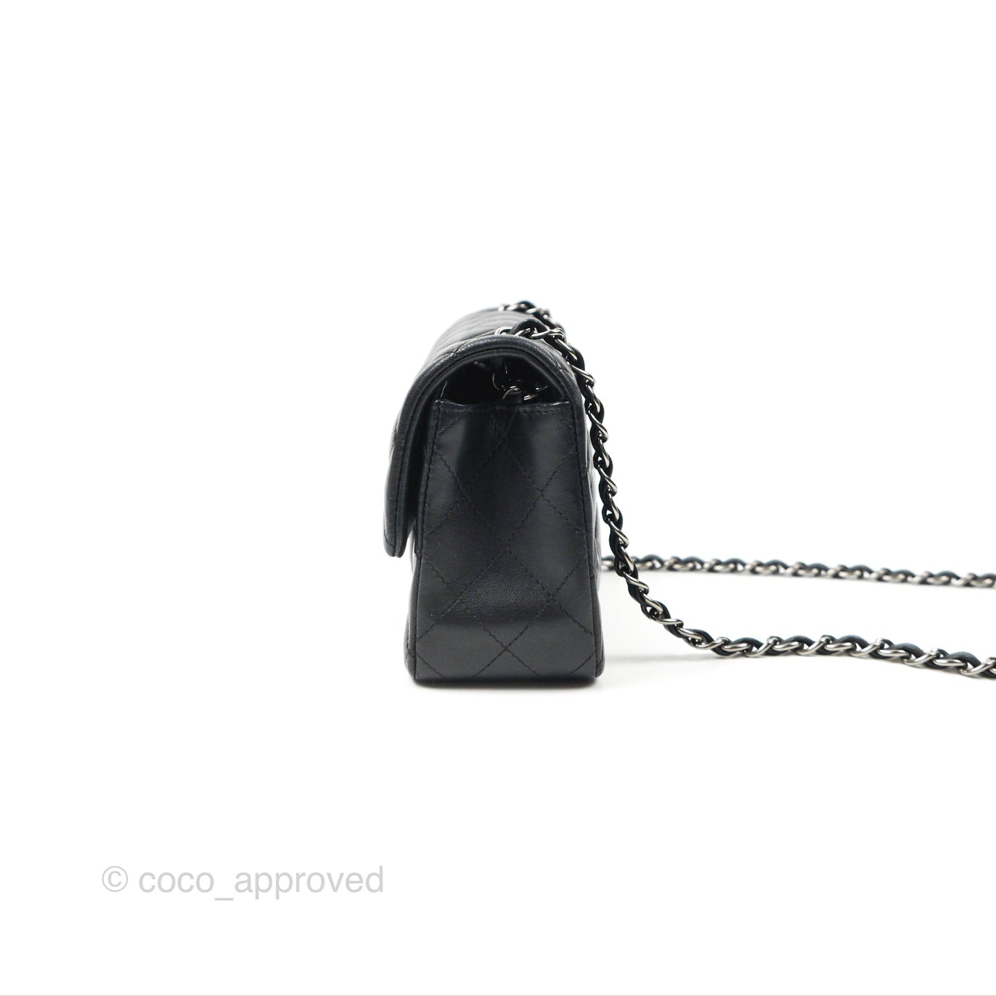 Chanel Quilted Mini Rectangular Flap Black Lambskin Silver Hardware