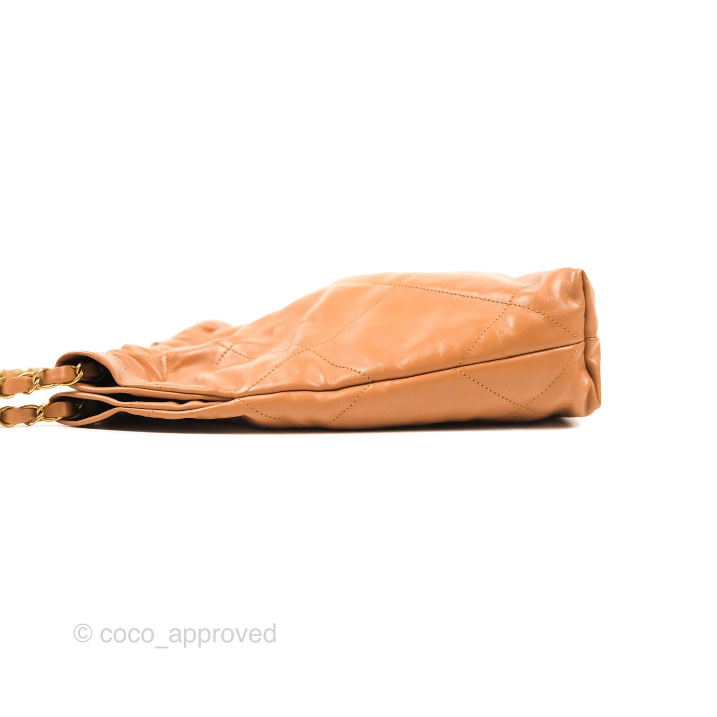 Chanel 22 Small Caramel Beige Shiny Calfskin Aged Gold Hardware
