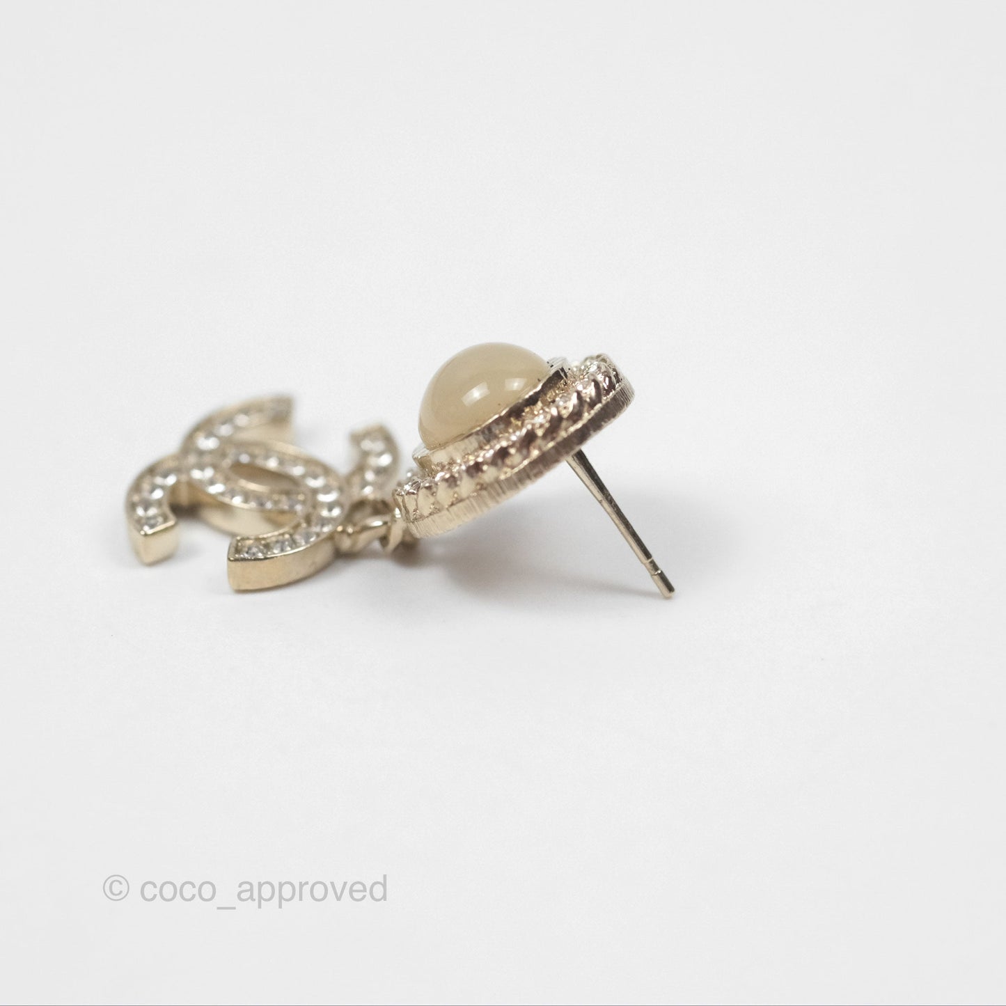 Chanel Round Resin Crystal CC Drop Earrings Gold Tone 21B
