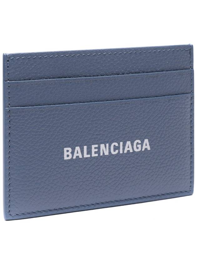 Luxury Balenciaga Logo Calfskin Card Wallet Blue