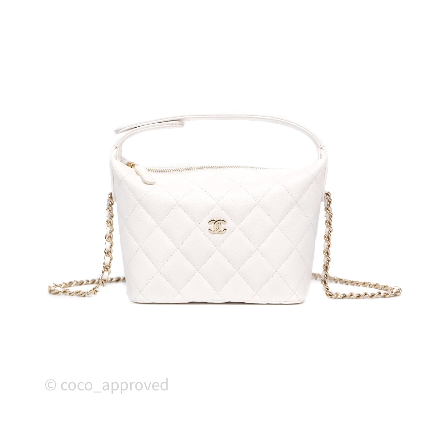 Chanel Quilted Hobo With Chain White Caviar Gold Hardware