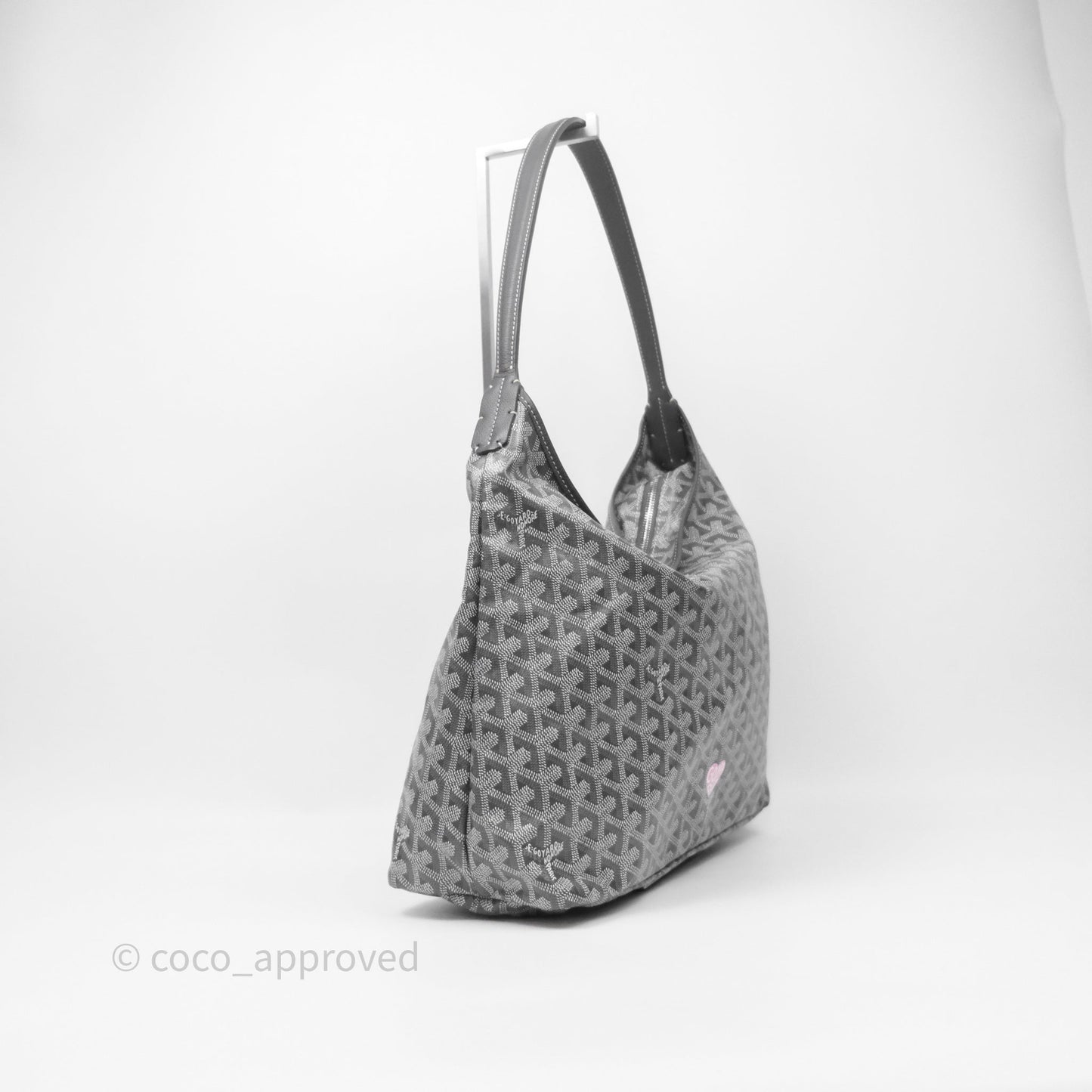 Goyard Bohème Hobo Bag Grey Goyardine Canvas Pink Heart