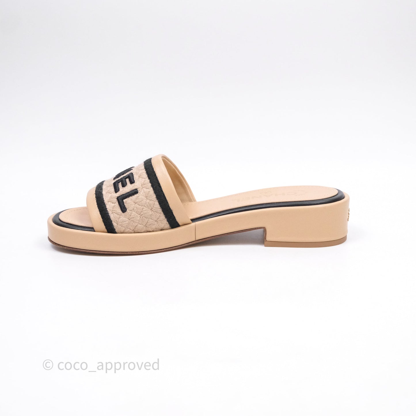 Chanel Logo Slippers Beige Size 37.5