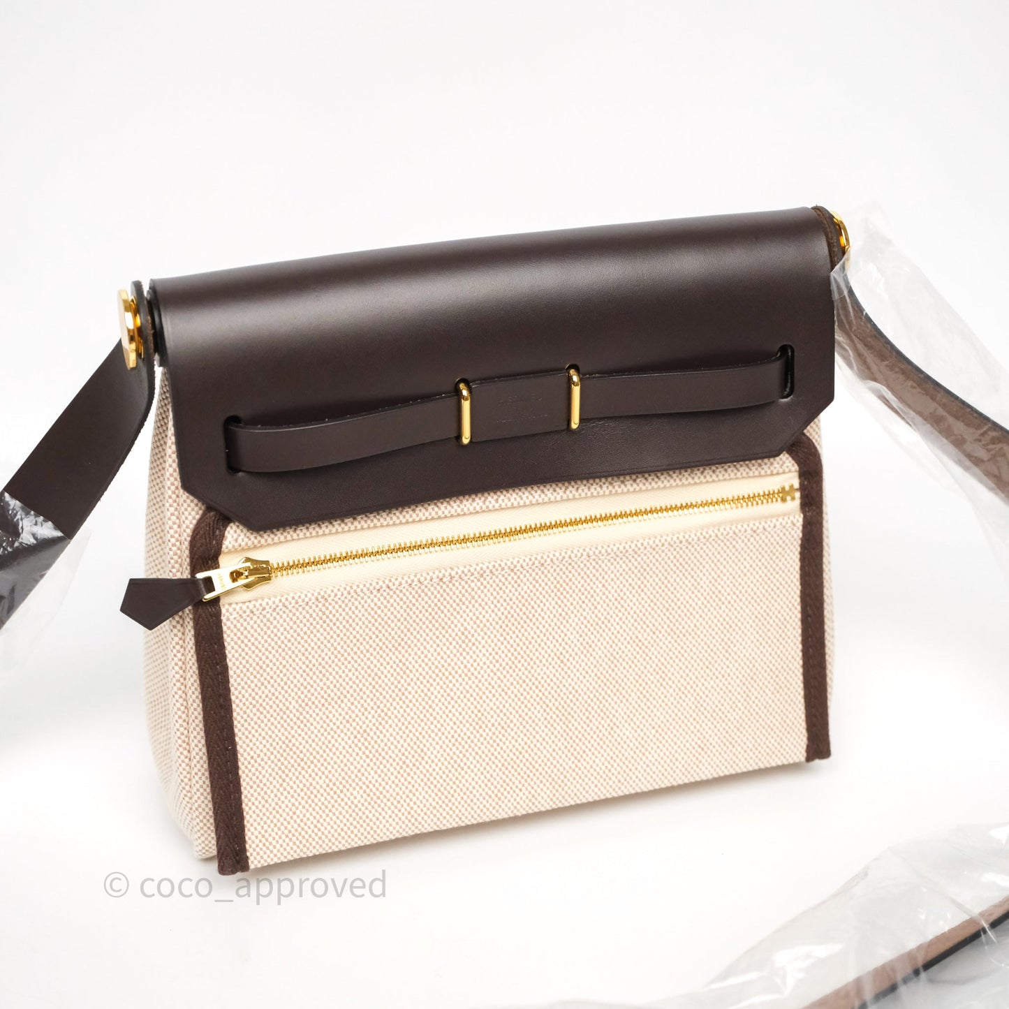 Hermès Herbag Zip 20 Mini Ecru Beige 14/ Ebene 46 Canvas Gold Hardware