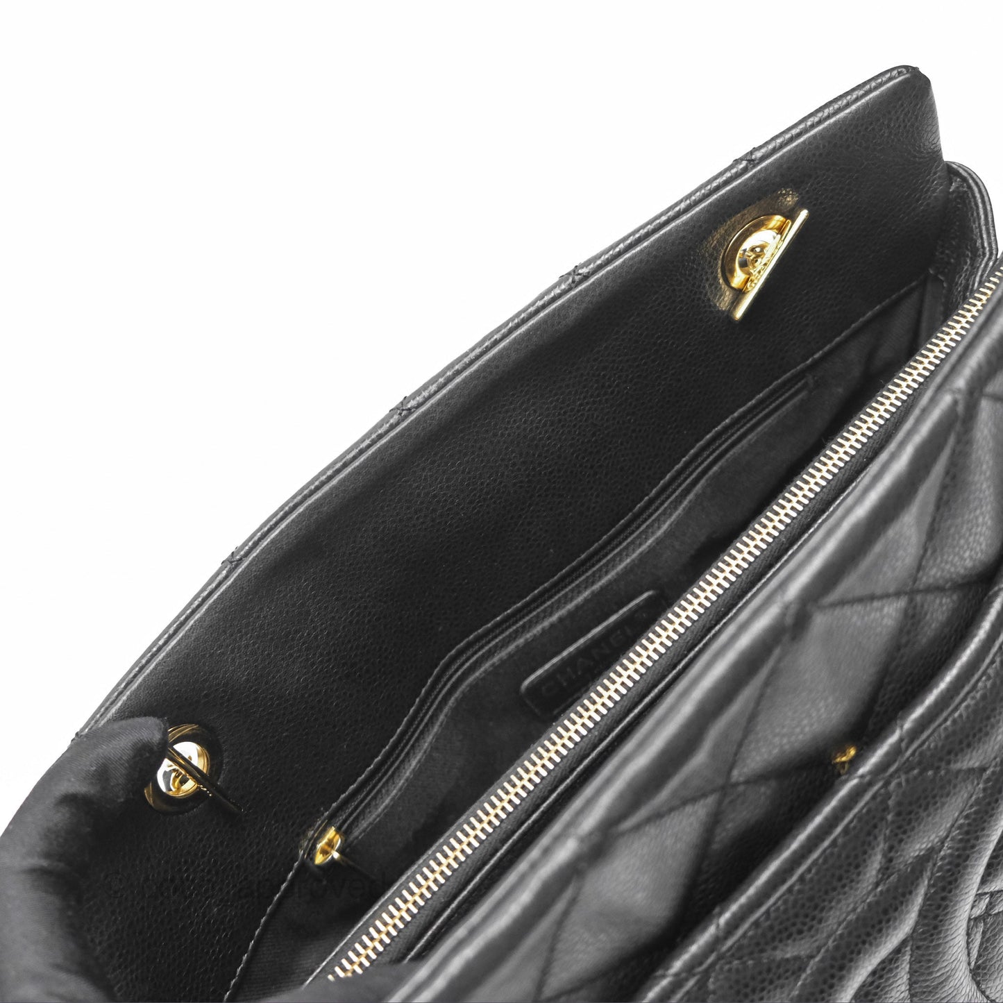 Chanel Quilted Caviar Leather Timeless CC Soft Shopping Tote Bag Black
