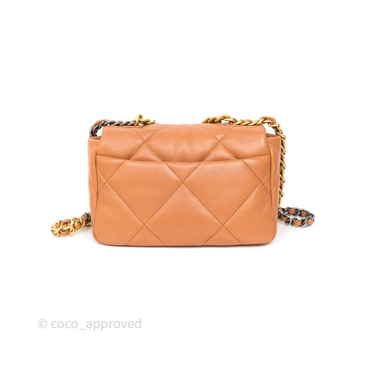 Chanel 19 Small Caramel Dark Beige Brown Mixed Hardware