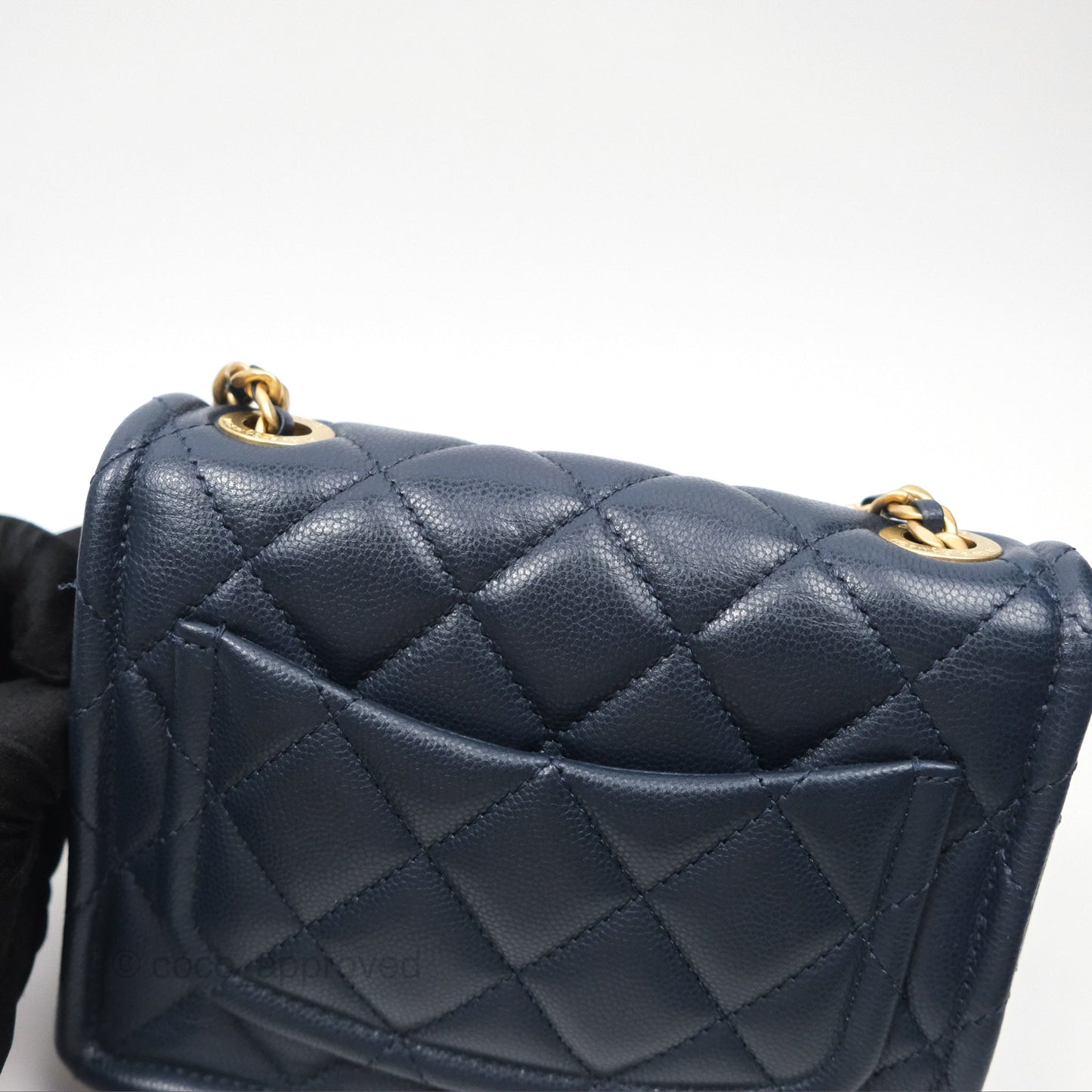 Chanel Mini Square Sweet Quilted Flap Navy Caviar Aged Gold Hardware 21P