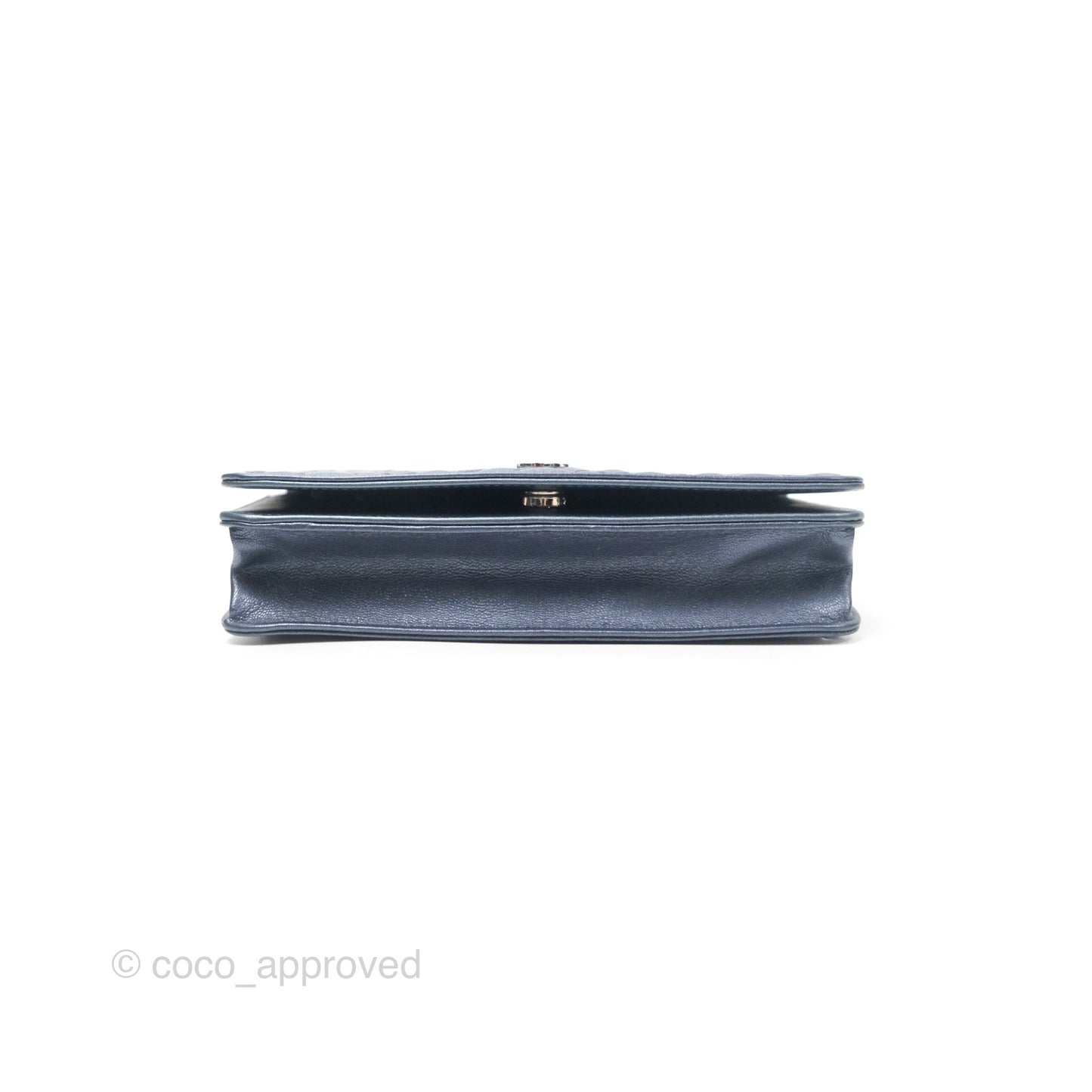 Chanel Camellia Wallet on Chain WOC Iridescent Navy Calfskin Silver Hardware