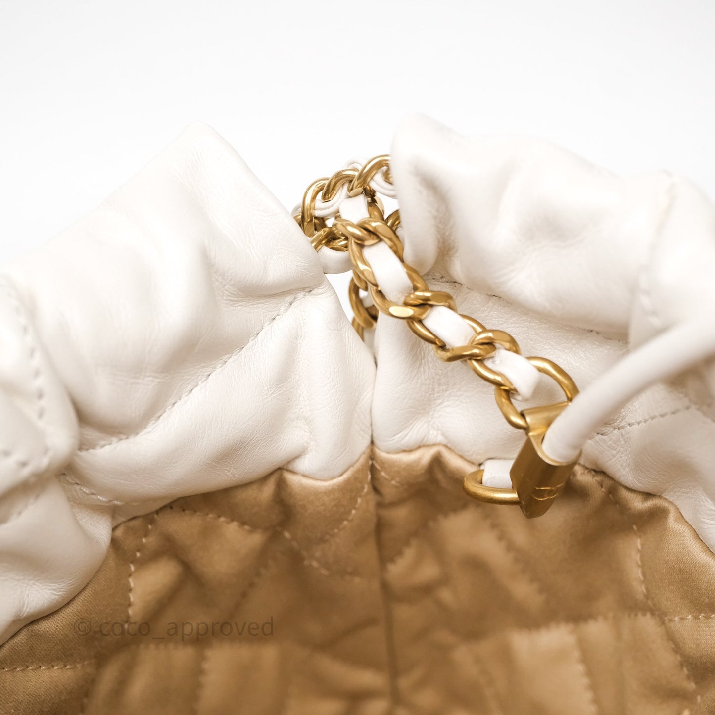 Chanel 22 Mini Bag White Calfskin Aged Gold Hardware