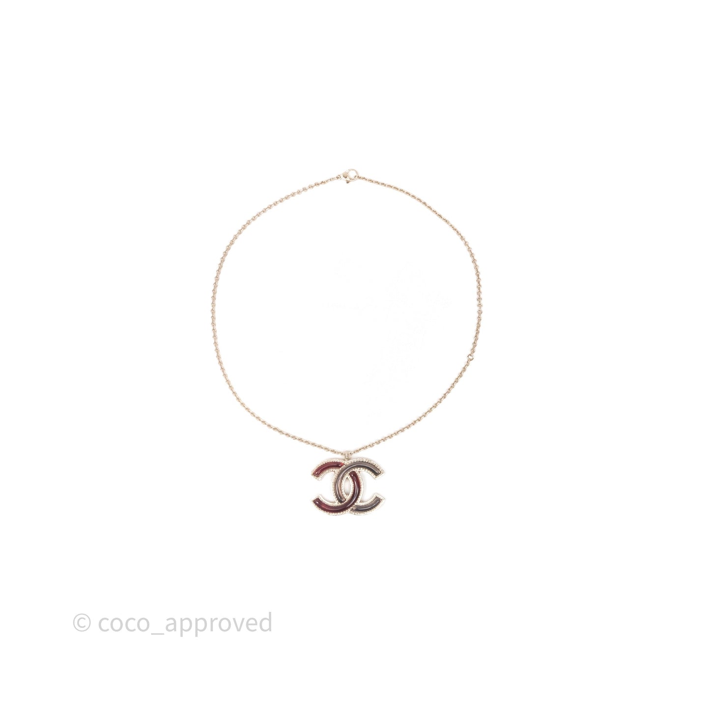 Chanel Large CC Necklace Burgundy/Grey Enamel Gold Tone 17A