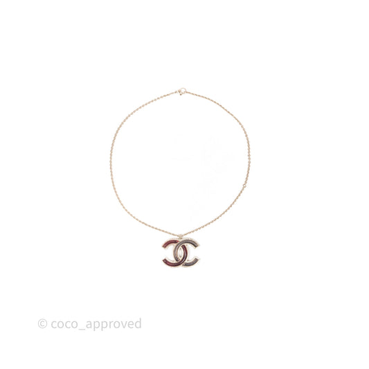 Chanel Large CC Necklace Burgundy/Grey Enamel Gold Tone 17A