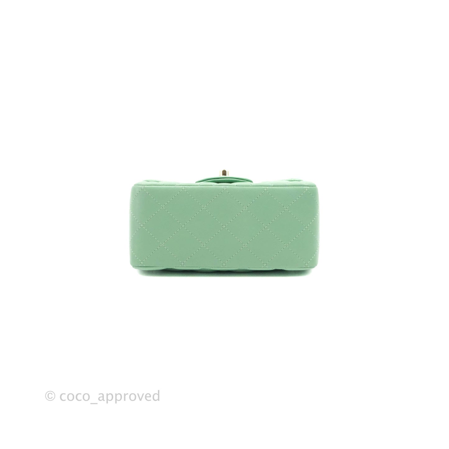 Chanel Quilted Mini Square Green Lambskin Gold Hardware