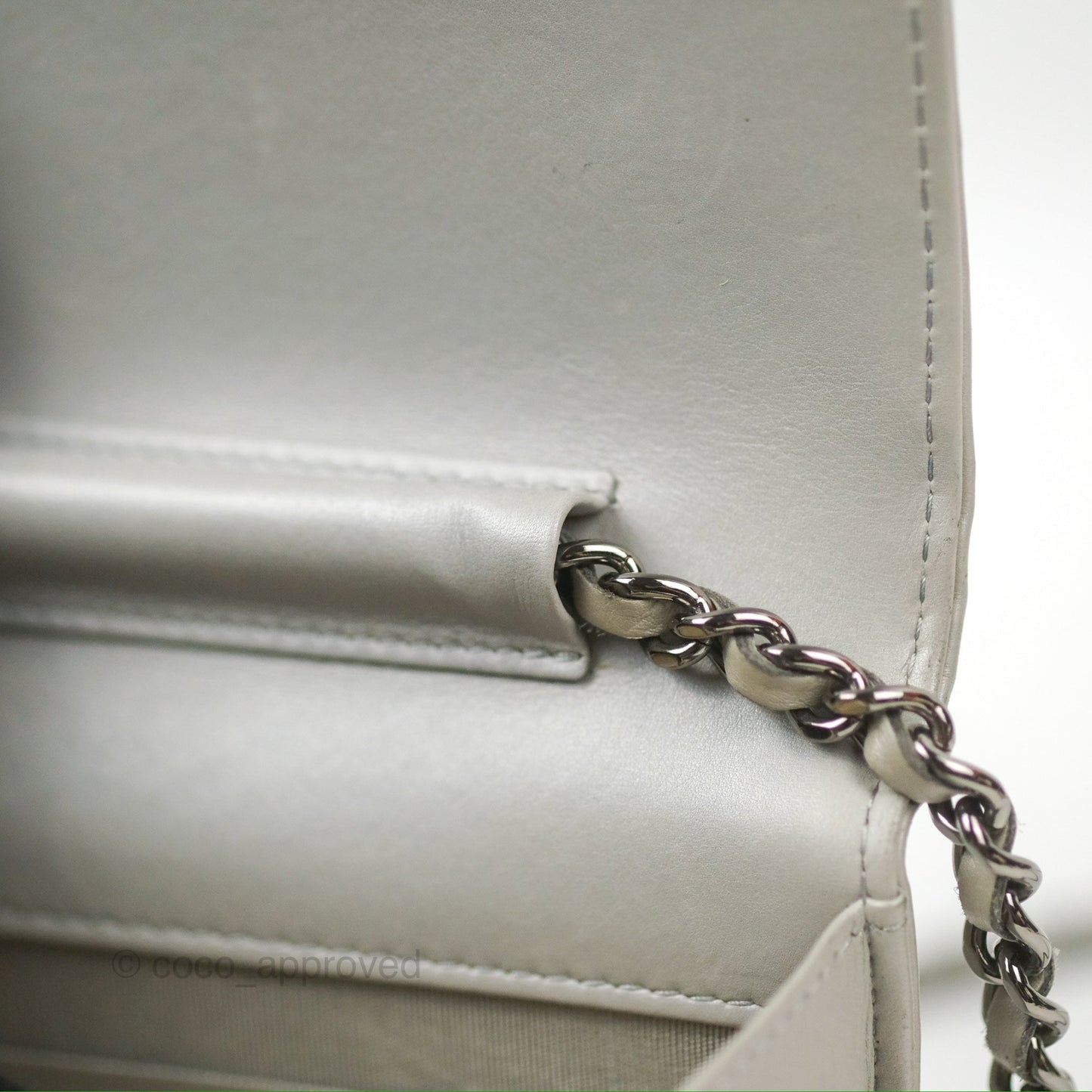 Chanel Chevron Boy Wallet on Chain WOC Grey Lambskin Gun Metal