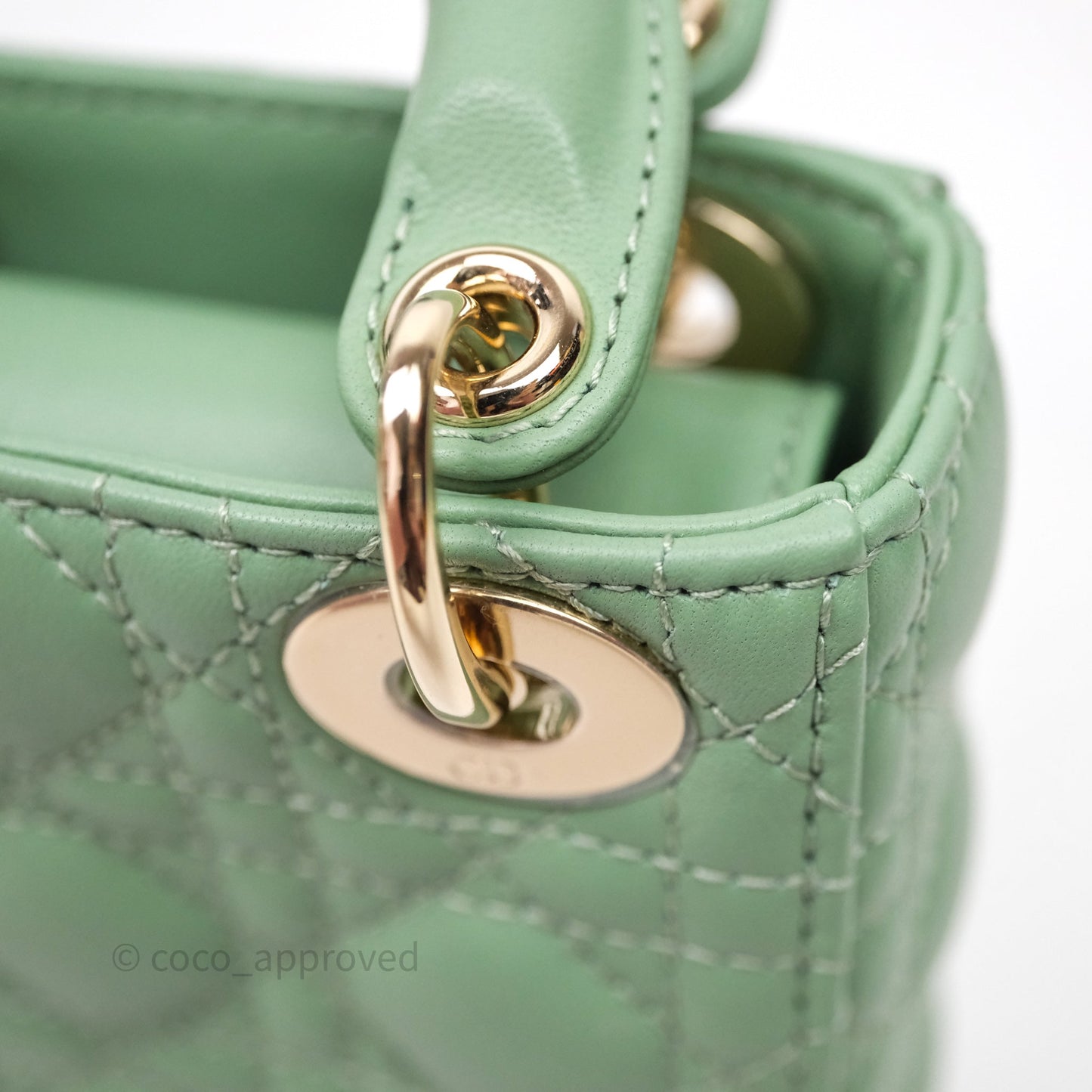 Christian Dior Micro Lady Dior Green Lambskin Cannage Gold Hardware