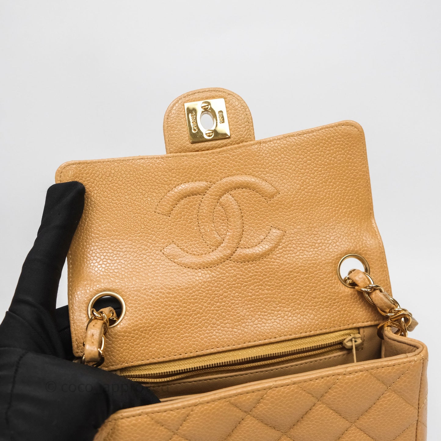 Chanel Vintage Mini Square Beige Caviar Gold Hardware