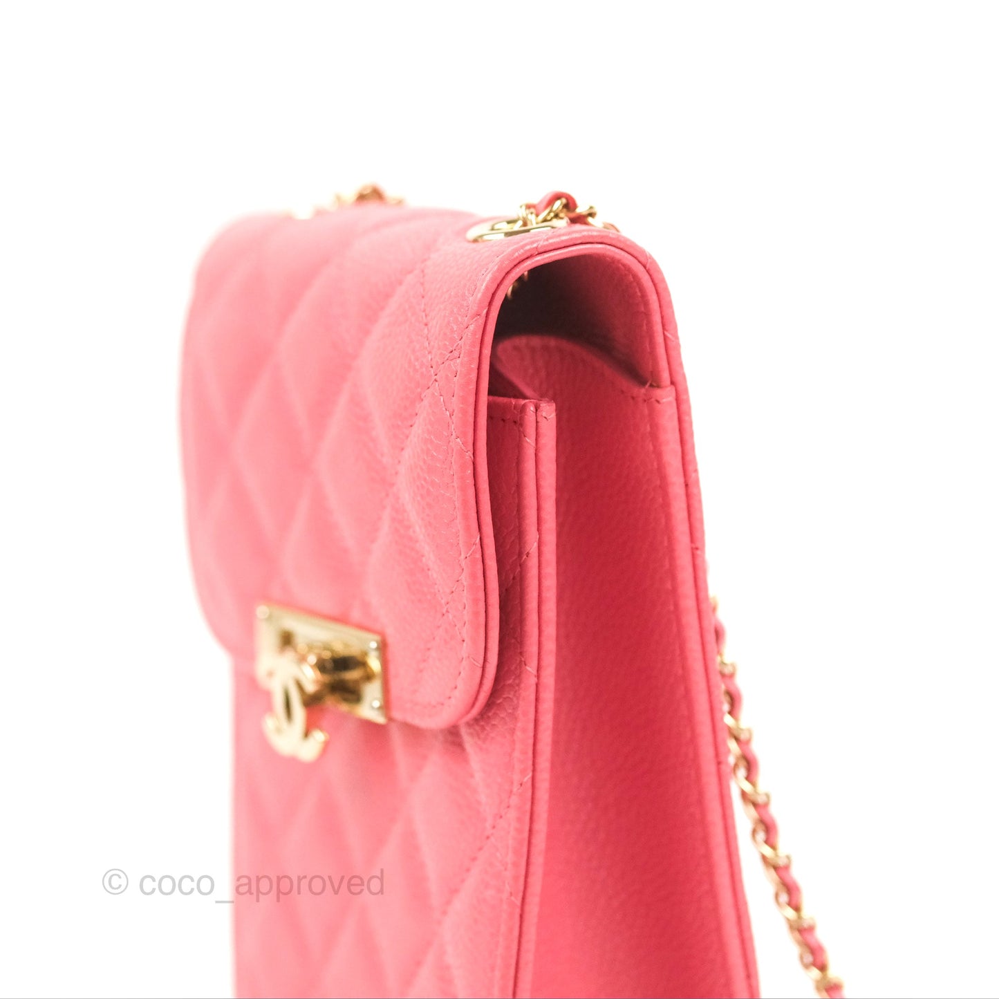 Chanel Golden Class Phone Holder With Chain Pink Caviar Gold Hardware