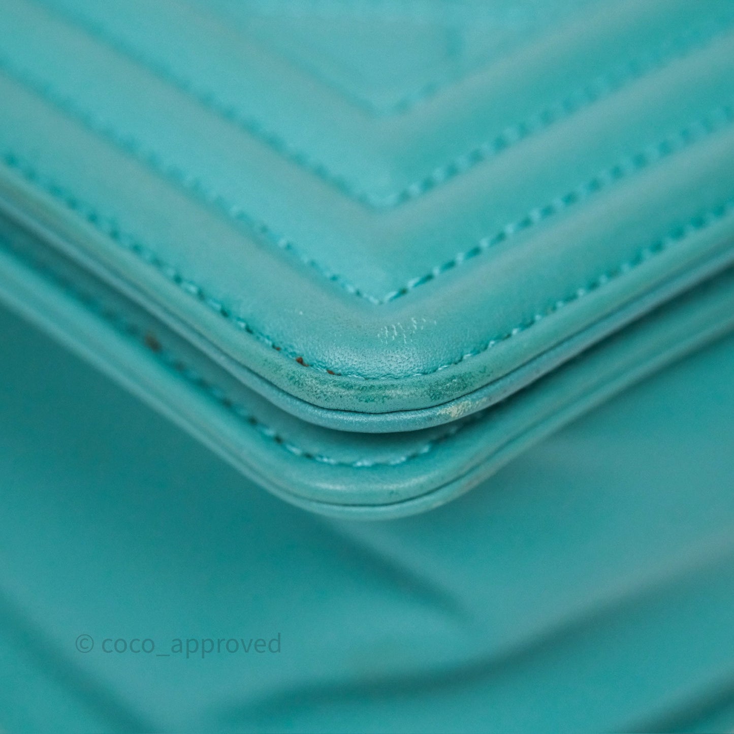 Chanel Medium Boy Quilted Turquoise Calfskin Aged Gold Hardware