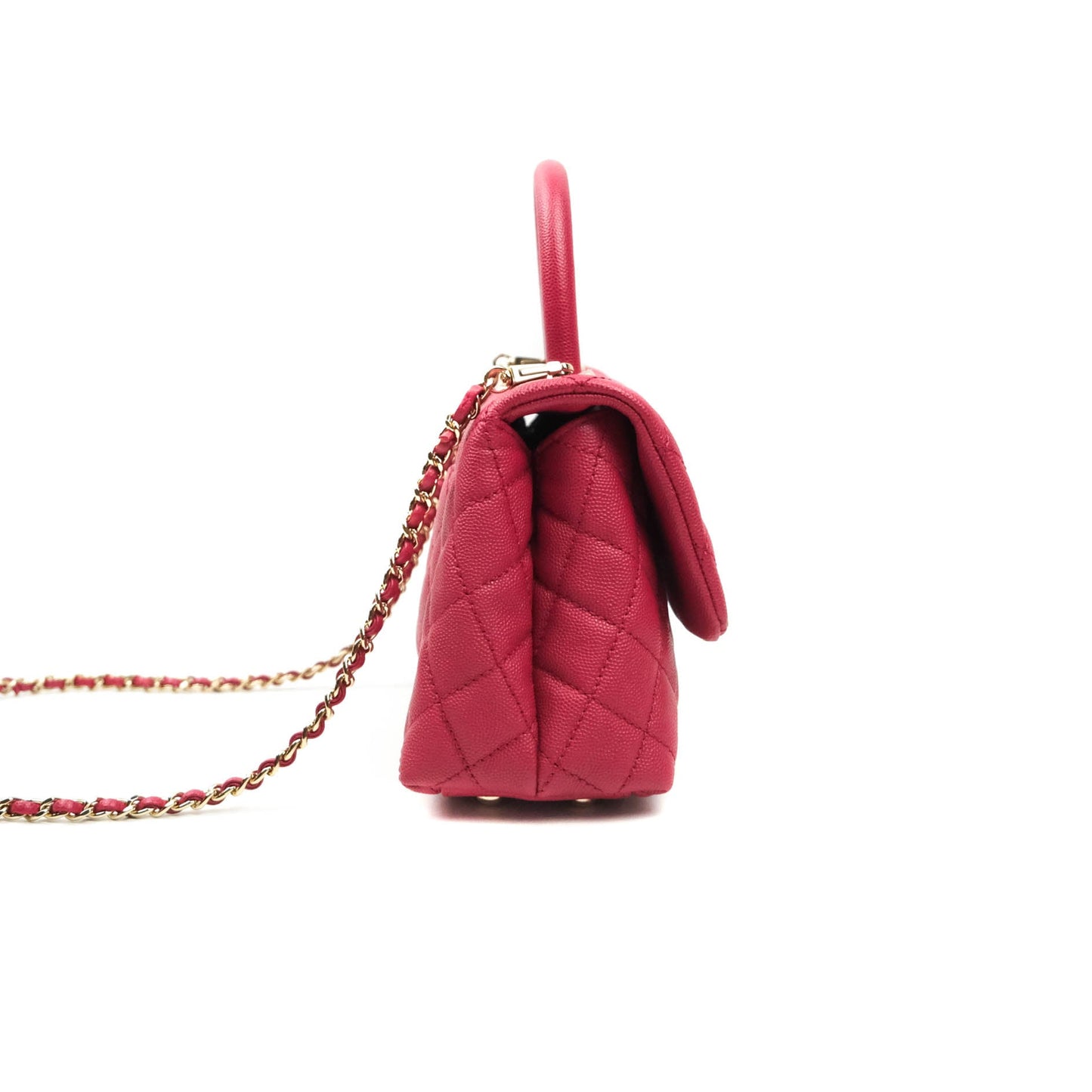 Chanel Small Coco Handle Quilted Caviar Rosy Red Gold Hardware