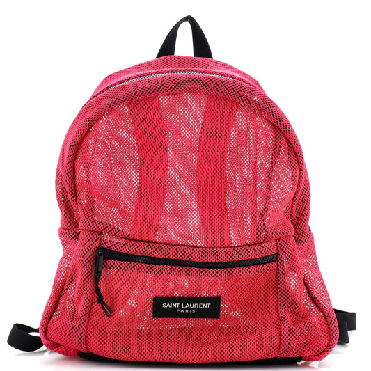 Luxury Saint Laurent Logo Zip Backpack Mesh