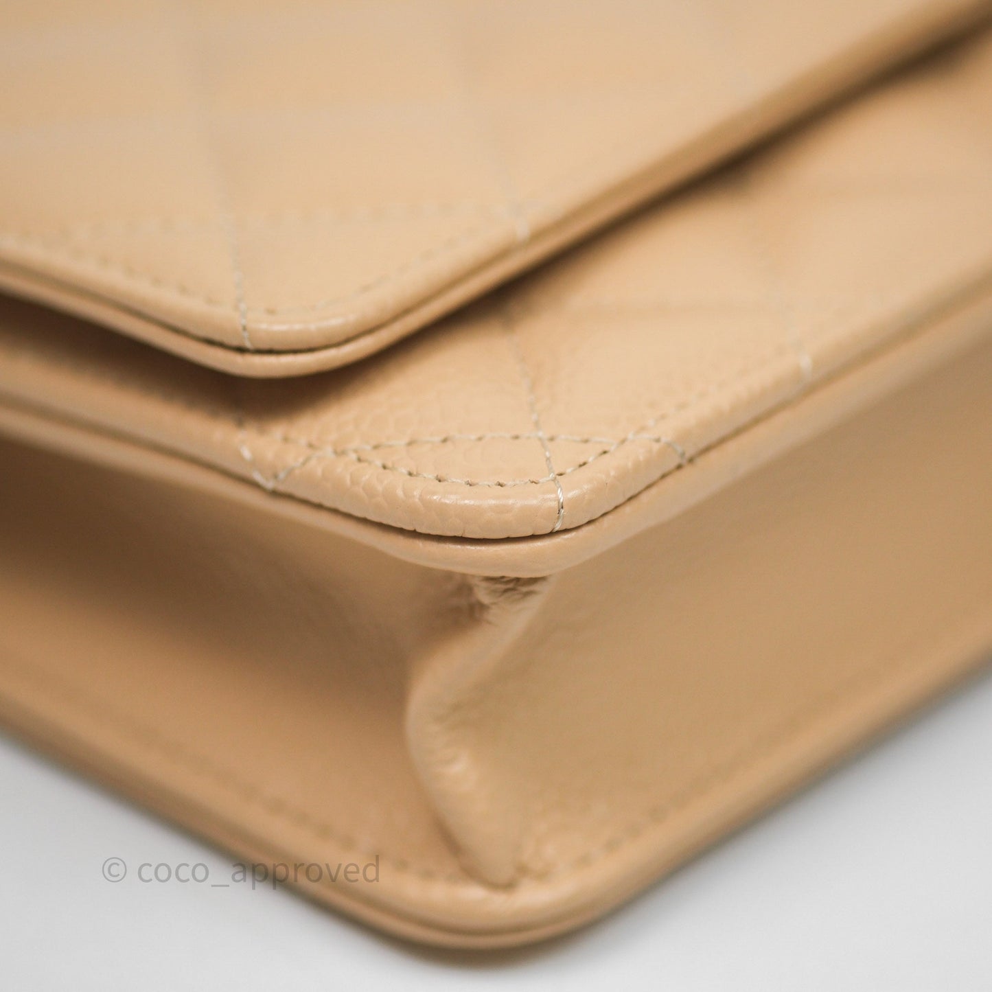 Chanel Quilted Classic Wallet on Chain WOC Beige Caviar Gold Hardware