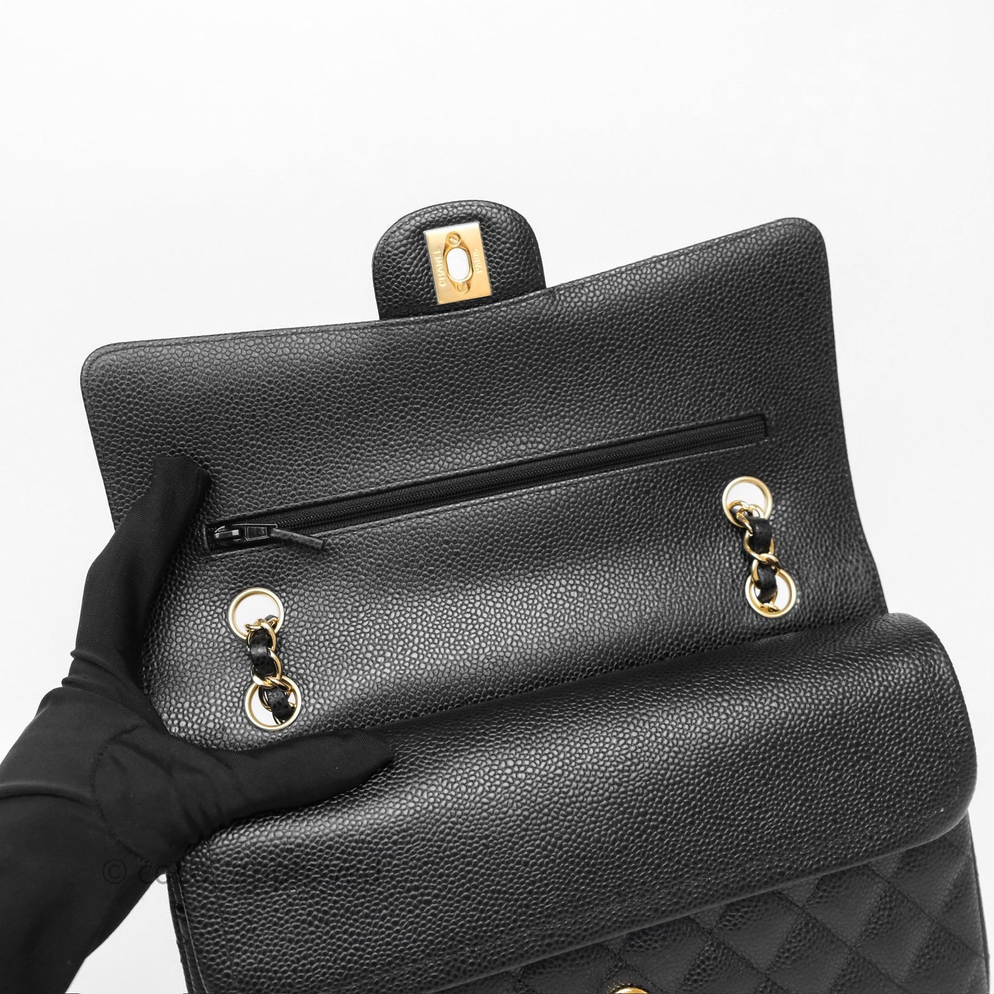 Chanel M/L Medium Classic Flap Quilted Black Caviar Gold Hardware