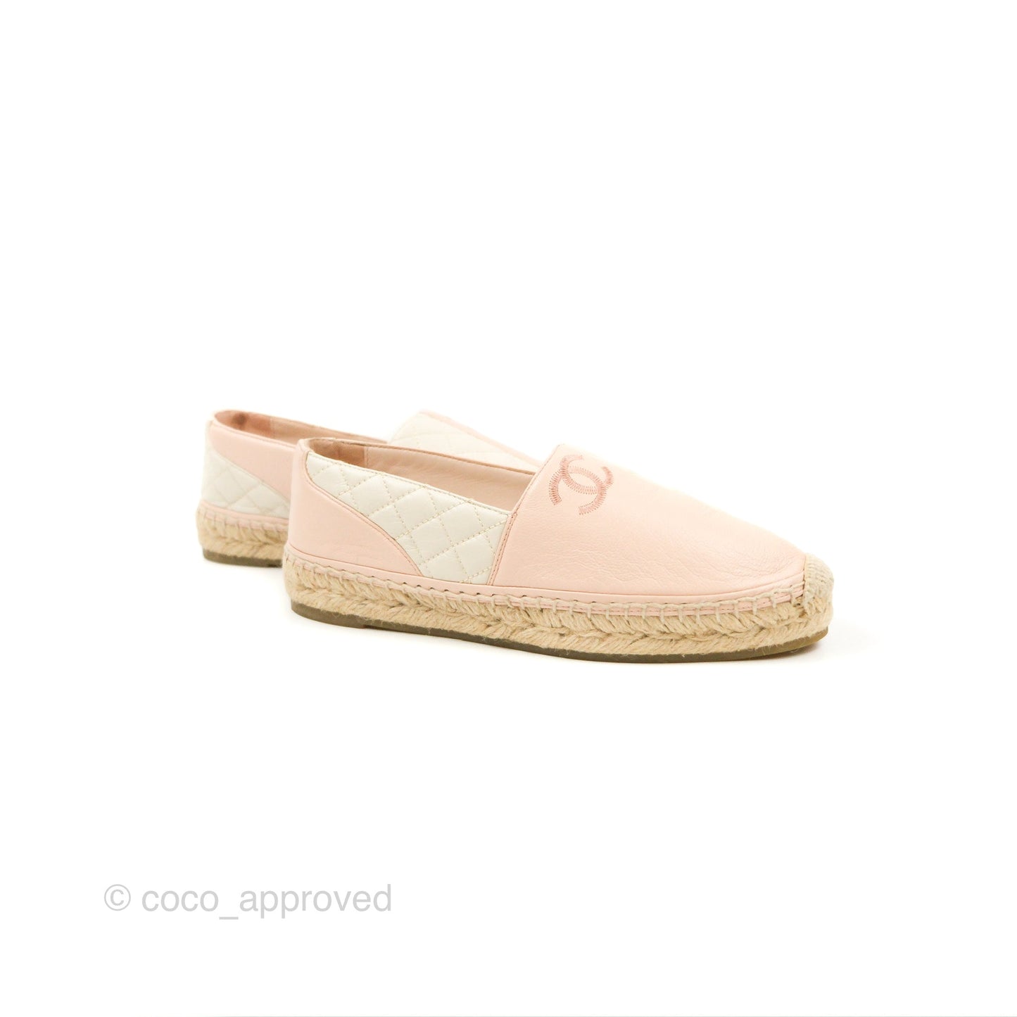 Chanel Espadrille Quilted White/Pink Size 38