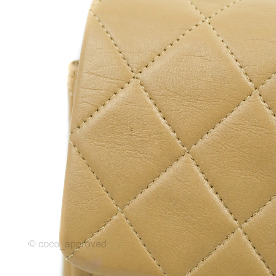 Chanel Vintage Square Flap Bag Beige Lambskin 24K Gold Hardware