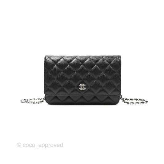 Chanel Quilted Classic Wallet On Chain WOC Black Caviar Silver Hardware